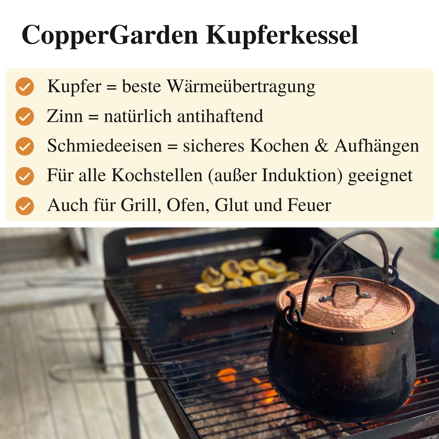 Chaudron en cuivre 30 L, étamé - 'CopperGarden®'