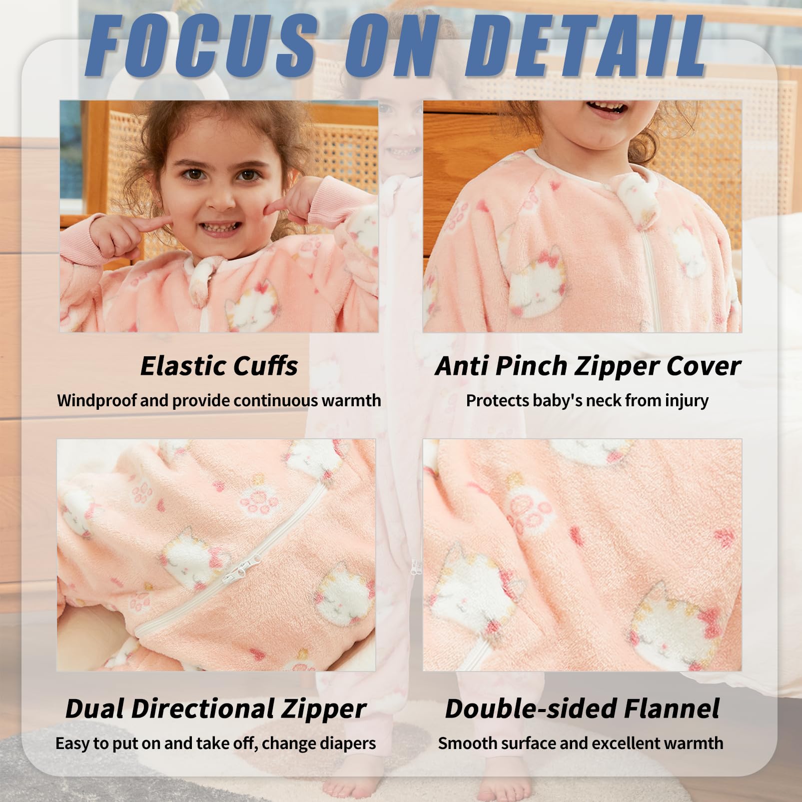 Saco Dormir Bebé con Pies Pijama Saco Bebé, Invierno Franela Pelele Ropa para Dormir con Manga Larga, Pijama Manta Bebé Niñas Niños con Cremalleras Dibujos Animados Buzo Bebé 0-6 Años