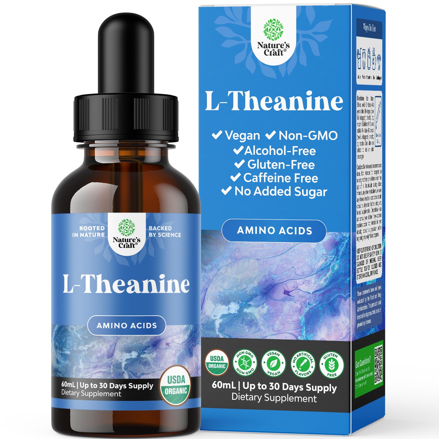 High Absorption Organic L-Theanine Liquid Drops - Nootropic Focus Supplement with L Theanine 200mg Per Serving and Chamomile Extract Supplement for Adults and Kids Relaxation and Focus - 2oz
