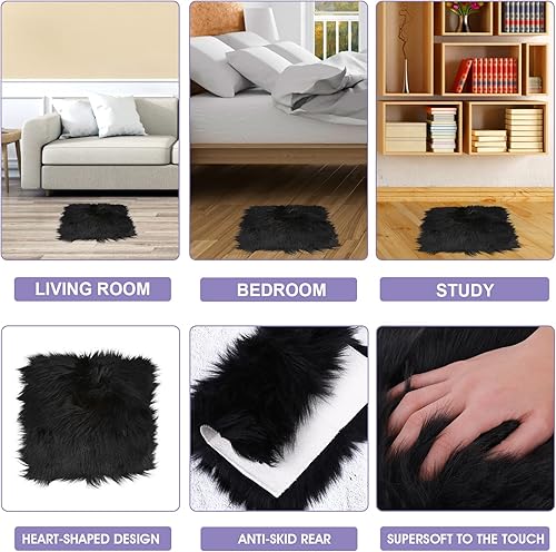 Miniatura 7 de Mini alfombra cuadrada de piel sintética de 10 pulgadas, cojín pequeño y esponjoso para sala de estar, sofá, dormitorio, suelo, funda cuadrada suave
