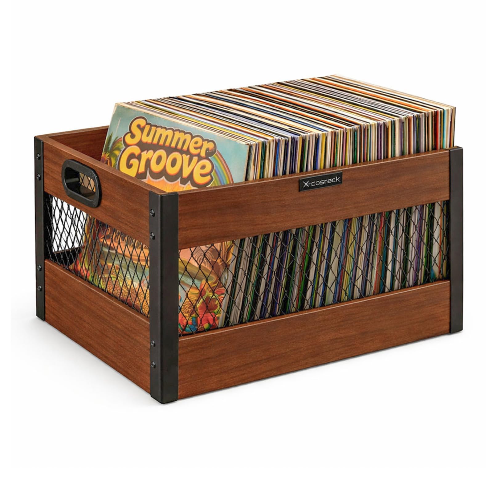 X-cosrack Vinyl Record Storage Crate, Wooden LP Record Organizer, Holds 60–80 Records, Classic Cube Storage for Albums