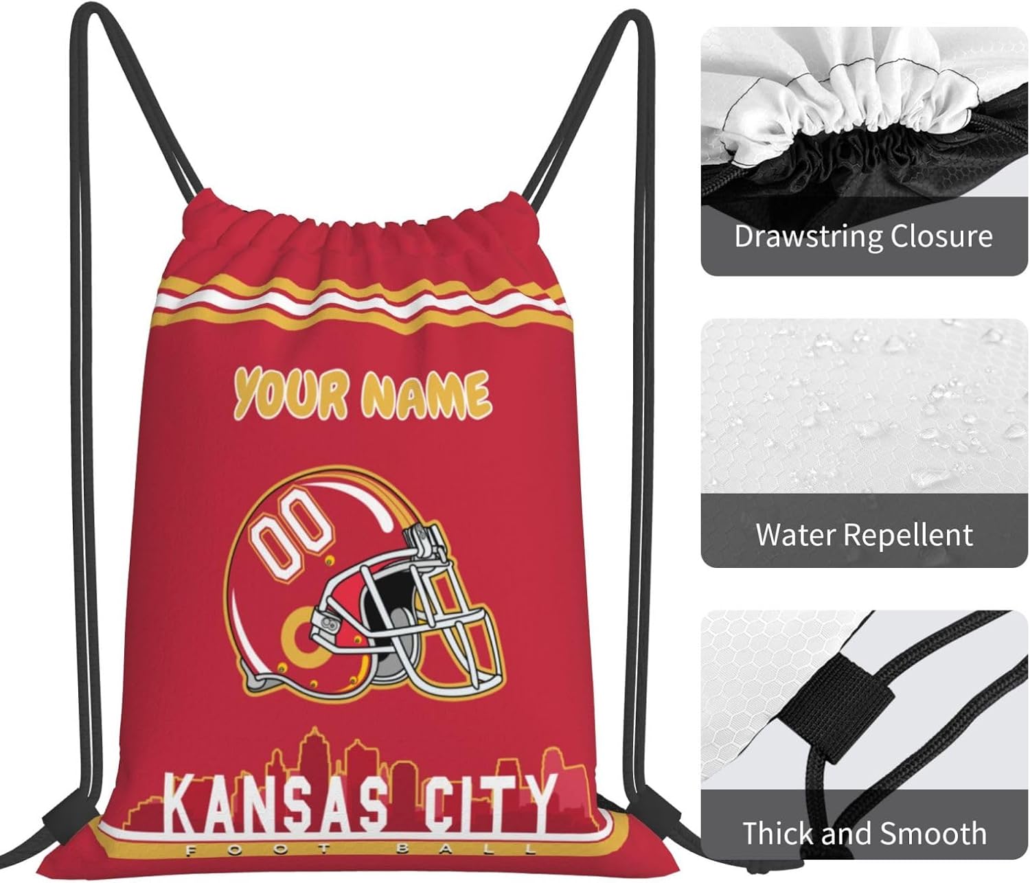 Kansas City Drawstring Backpack，Custom Sports Fans Drawstring Bag With Name And Number Personalized Gym Bags Gift For Men Women 14" X 16" - Image 6