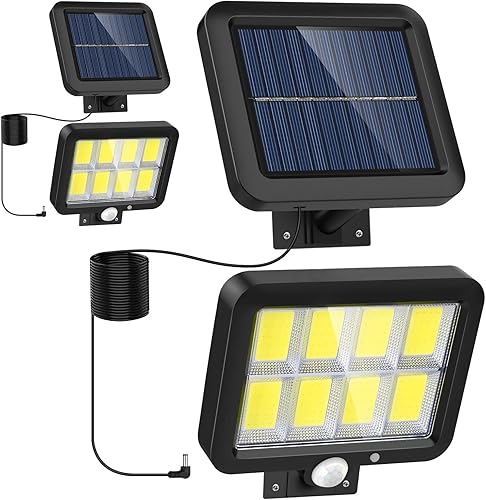 Flaow Luces solares para exteriores paquete de 2 luces LED COB con sensor de movimiento con cable de 320 COB luces de inundación de seguridad con