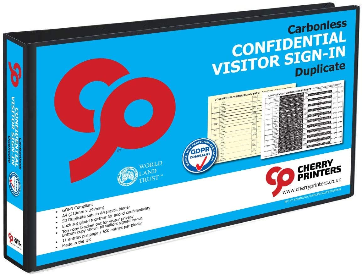 Cherry Printers Confidential Visitor Sign in Ring Binder with 50 A4 Duplicate Sets *Plus x5 Additional Refill Packs*