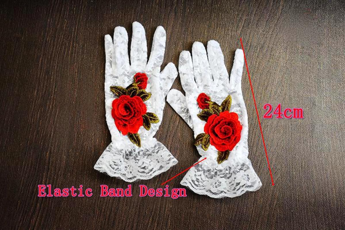 Specell Women's Short Lace Gloves With 3D Rose Embroidery for Wedding Bridal Tea Party Opera Evening Cocktail Party 1920s