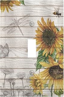 Rustic Sunflower Bee Floral Retro 1 Gang Light Switch Cover Single Toggle Wall Plate Decorative Faceplate Electrical Switchplate for Bathroom Bedroom Home Decor