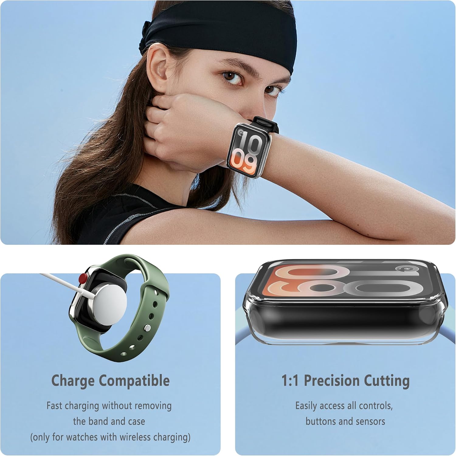 2-Pack Case for Xiaomi Smart Band 10 Pro Screen Protector Tempered Glass, AUUYYA Built-in Tempered Glass Film High-Sensitivity, Overall Shockproof Protective PC Cover for Xiaomi Band 10 Pro image 5