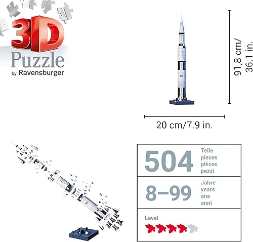 Miniatura 4 de Ravensburger Apollo Saturn V Rocket Edition 440 Piece 3D Jigsaw Puzzle for Kids 11545 - Easy Click Technology Means Pieces Fit Together Perfectly