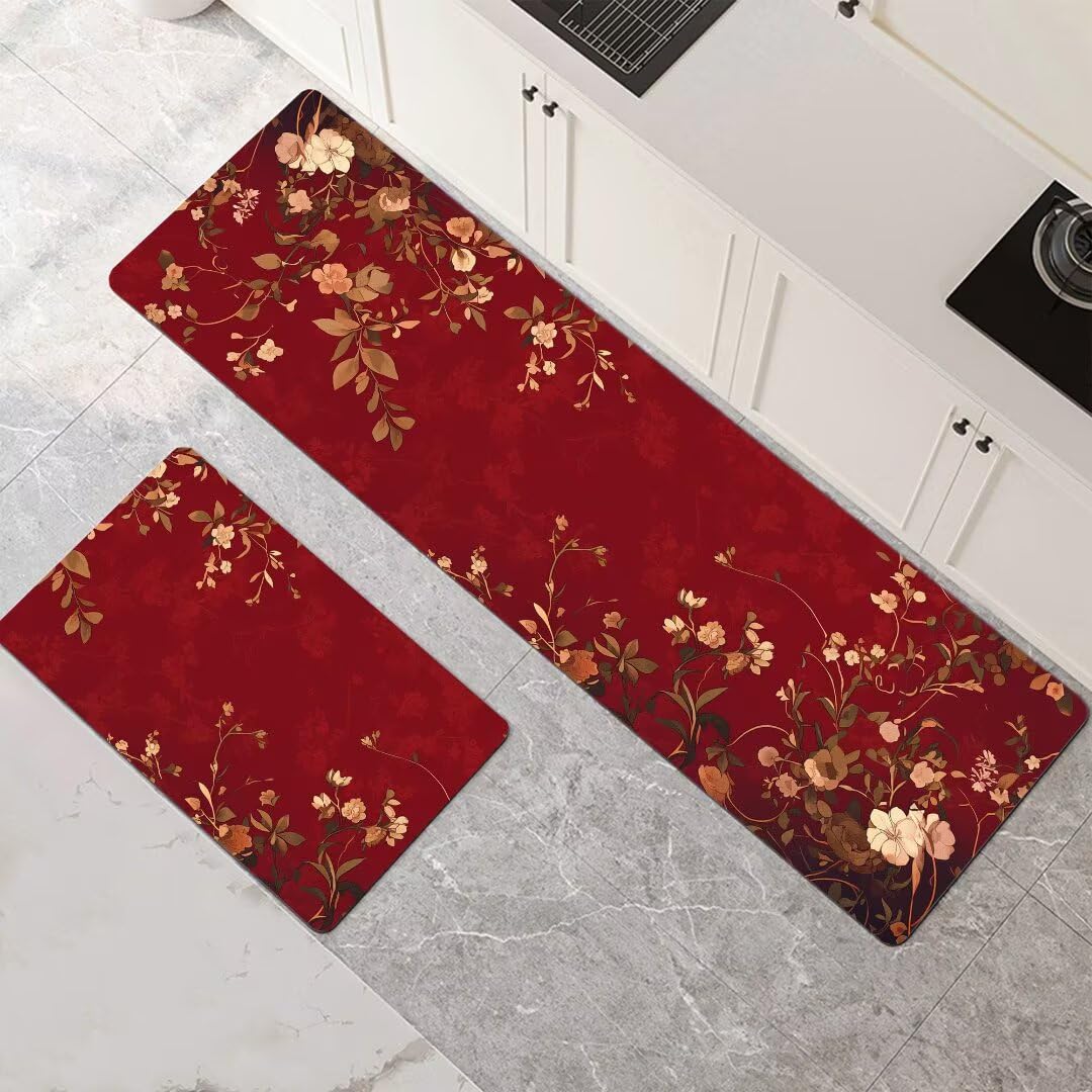Alfombras de cocina de 2 piezas juego terracota de 45x70 y 45x140 cm lavables y antideslizantes 1-578