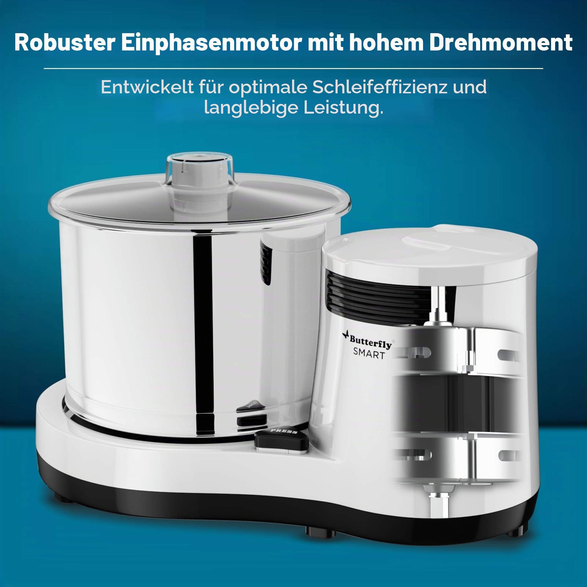 Butterfly Smart Nassmühle mit Kokosnuss-Schaber, 2 Liter (indischer Stecker)