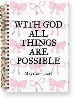 KU-DaYi Coquette Pink Bow Christian Notebook Journal, Preppy Bow Bible Notebooks Journal for Women, Christian Gifts for Women, with God All Things Are Possible Hardcover Spiral Notebook 5.5x8.3 Inch