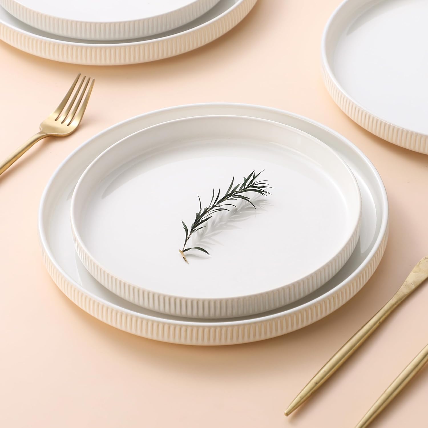 Dinnerware Sets, 12 Pieces Stoneware Plates and Bowls Set, Reactive Glaze Ceramic Dishes Set Scratch Resistant, Kitchen Dinner Set Dishwasher & Microwave Safe, Service for 4 - Image 6