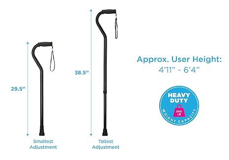 NOVA Heavy Duty Bariatric Walking Cane for Seniors, Men & Women 500 lb Weight Capacity Offset Cane, Lightweight Adjustable Walking Stick with Soft Foam Grip, Wrist Strap & Non-Slip Tip