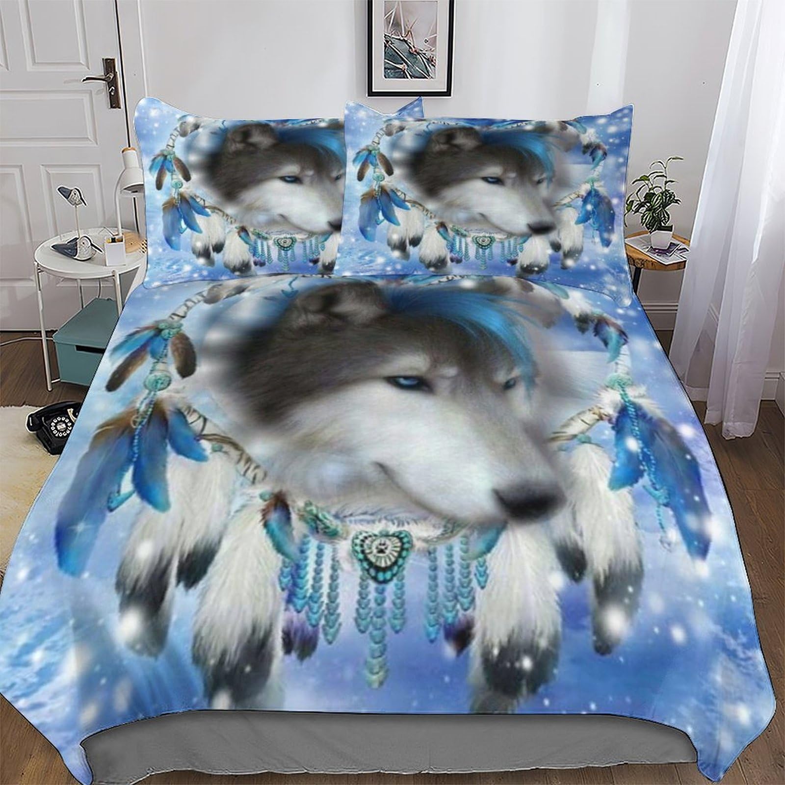 Housse de couette dreamcatcher loup pour des nuits cocooning et relaxantes en lit king