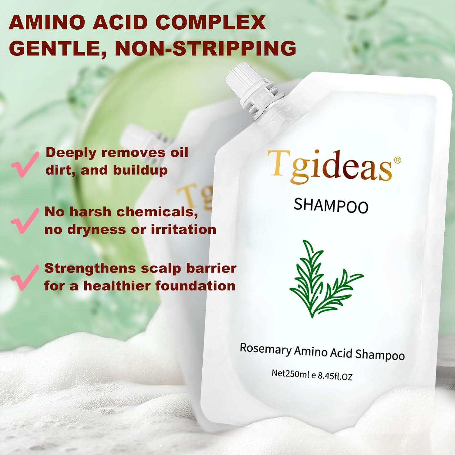Tgideas Rosemary Amino Acid Shampoo, Hair Growth Shampoo for Thinning Hair Women and Men Hair Loss, Zinc PCA Thicken & Strengthen Scalp with Hydrolyzed Silk 8.45 fl.oz - 2 Packs