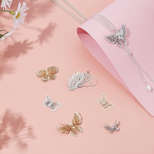Miniatura 5 de SUNNYCLUE 1 caja, 20 dijes de mariposa 3D con diamantes de imitación de mariposa 3D con diamantes de imitación, colgantes de mariposa hueca, dijes