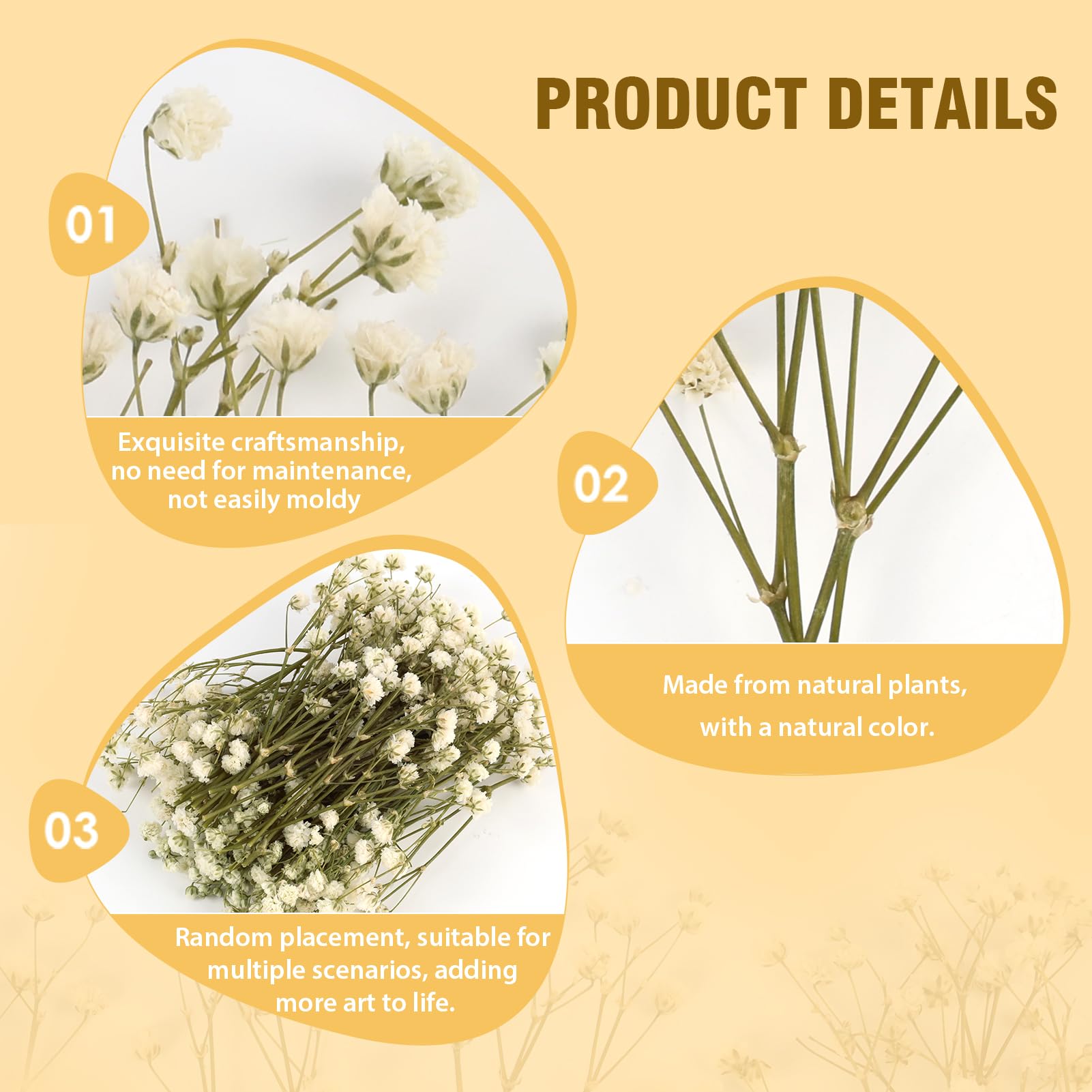 50PCS de Flores Secas Prensadas de Gypsophila Blanca Natural, Flores secas Naturales, Mini Aliento de Bebé pour Decoración de Joyería, Manualidades, Resina, Tarjetas de Bodas, Elegancia Duradera