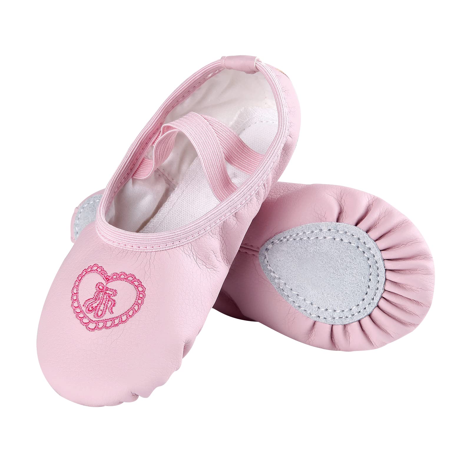 Midkutu Ballet Shoes for Girls, Soft Leather Ballet Slippers No-Tie Dance Shoes for Toddler Girls/Little/Big Kids PU love-30-13