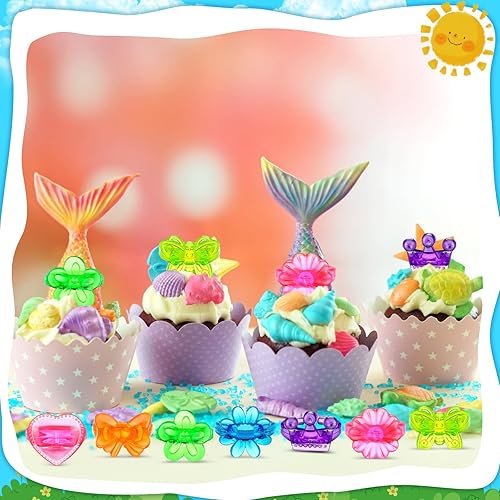 Miniatura 5 de Honoson 500 anillos de plástico coloridos a granel para niños y niñas, juguetes de anillo con purpurina, regalos de fiesta, accesorios de disfraces