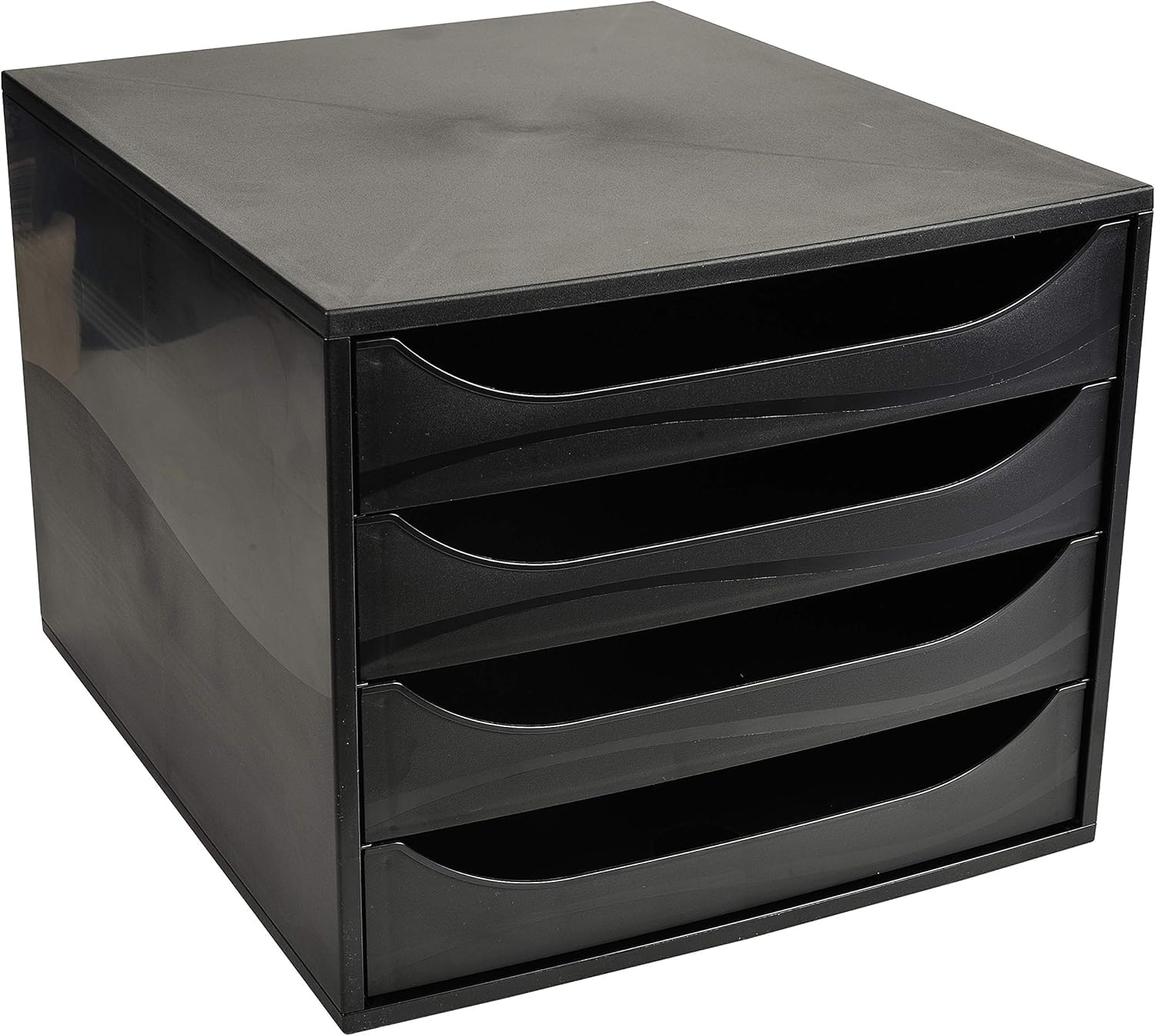 Exacompta - Ref 228014D - EcoBox Drawer Set - 248 x 284 x 234mm in Size, 4 Drawers, Suitable for A4+ Documents, Stackable, Safety Stop Feature - EcoBlack
