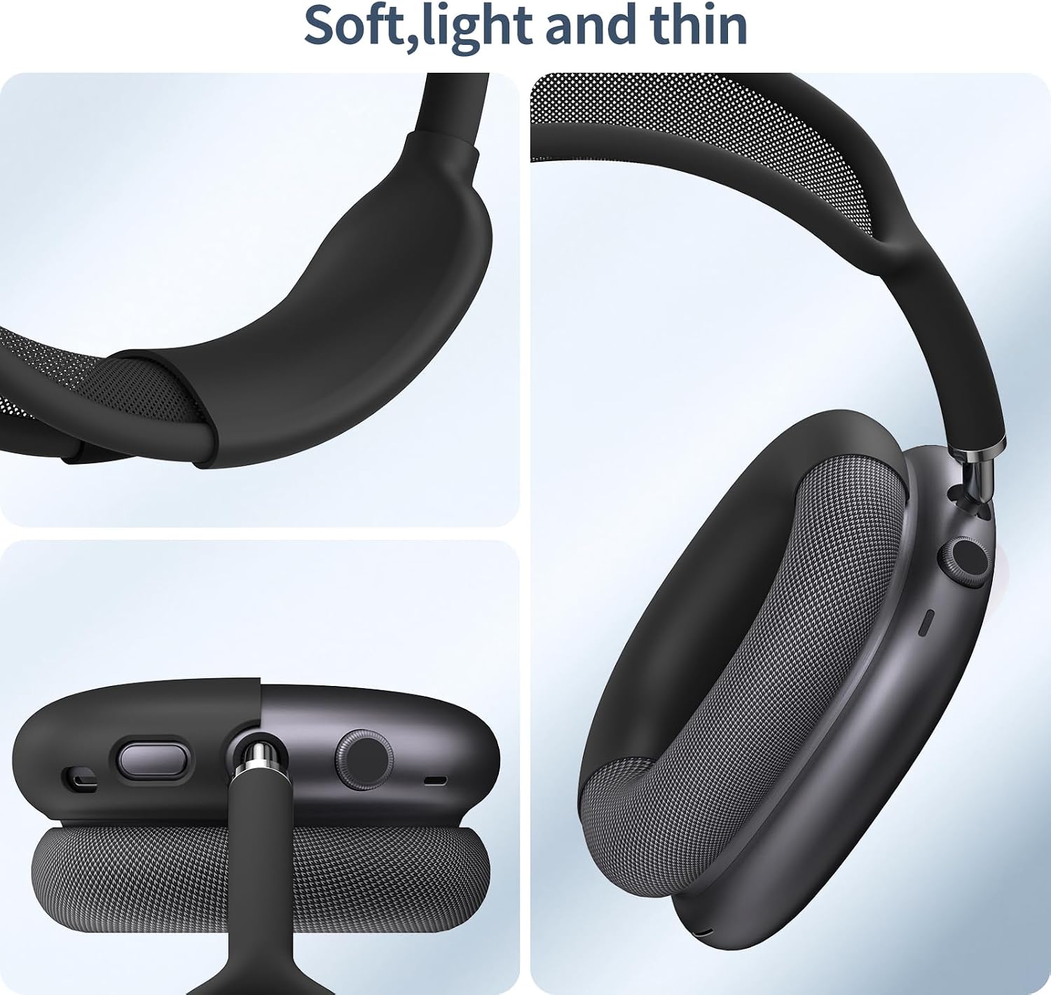 Fintie 3 in 1 Silicone Case Cover for AirPods Max 2 & 1 (2026/2020/2024) | Ear Pad/Ear Cups/Headband Cover, Anti-Scratch, Soft Skin Protector Accessories, Travel Daily Use, Black