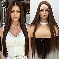 Vista 6 de ANDRIA Pelucas de encaje frontal negro y rubio de 13 x 4 pulgadas, previamente despuntadas, sin pegamento, con abuelitos, cabello sintético