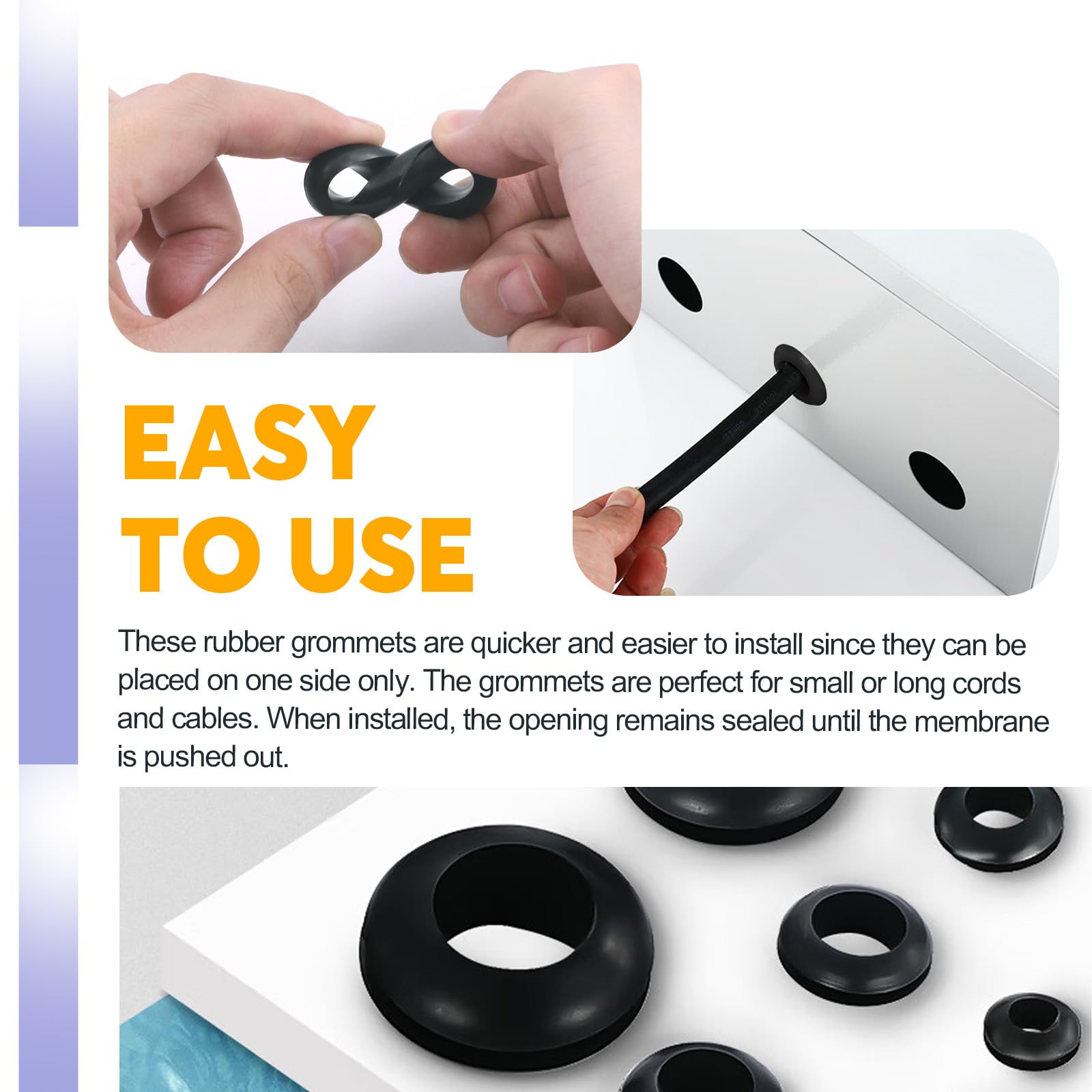 Swpeet 180Pcs 8 Common Sizes Black Rubber Grommet Assortment Kit, Rubber Wire Grommets for Holes Firewall, Cable - Image 4