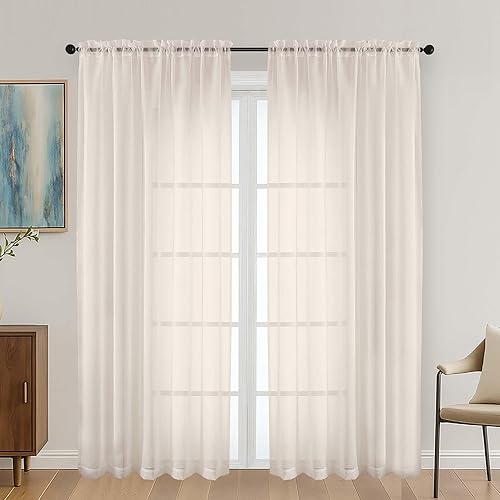 Miniatura 35 de OVZME 2 paneles de cortina traslúcidas para ventana, 96 pulgadas de largo, para dormitorio, diseño de bolsillo superior para cortinero, tratamiento