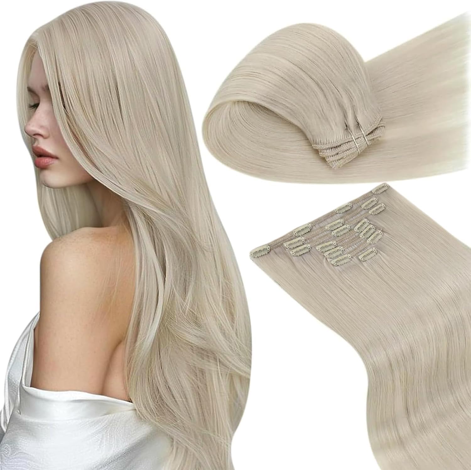 LaaVoo Hair Extensions Clip in Real Human Hair Brown Clip in Hair Extensions Dark Brown Full Head 16 Inch 120g 7pcs Remy Straight Hair Double Weft #4 — view 18