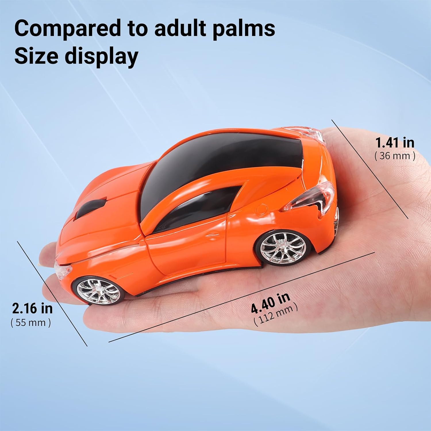elec Space Wireless Mini Mouse with Case - Cute Sports Car Shape, Lightweight & Portable, 10m Range, Plug and Play (Orange)
