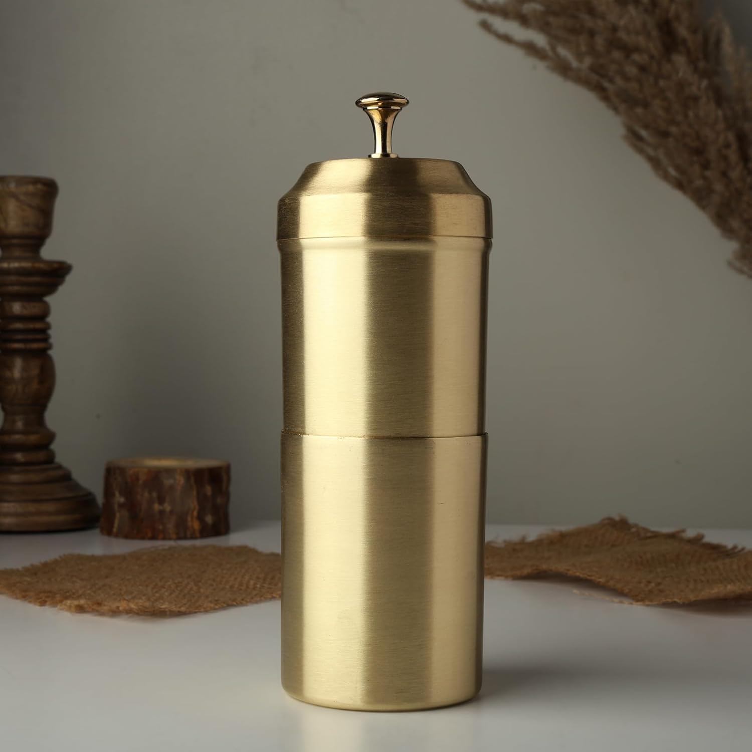 Brass Coffee Filter 350ml Single Cup Pour Over Brewer with Stand, Reusable Matte Brass Eco Friendly Drip Filter