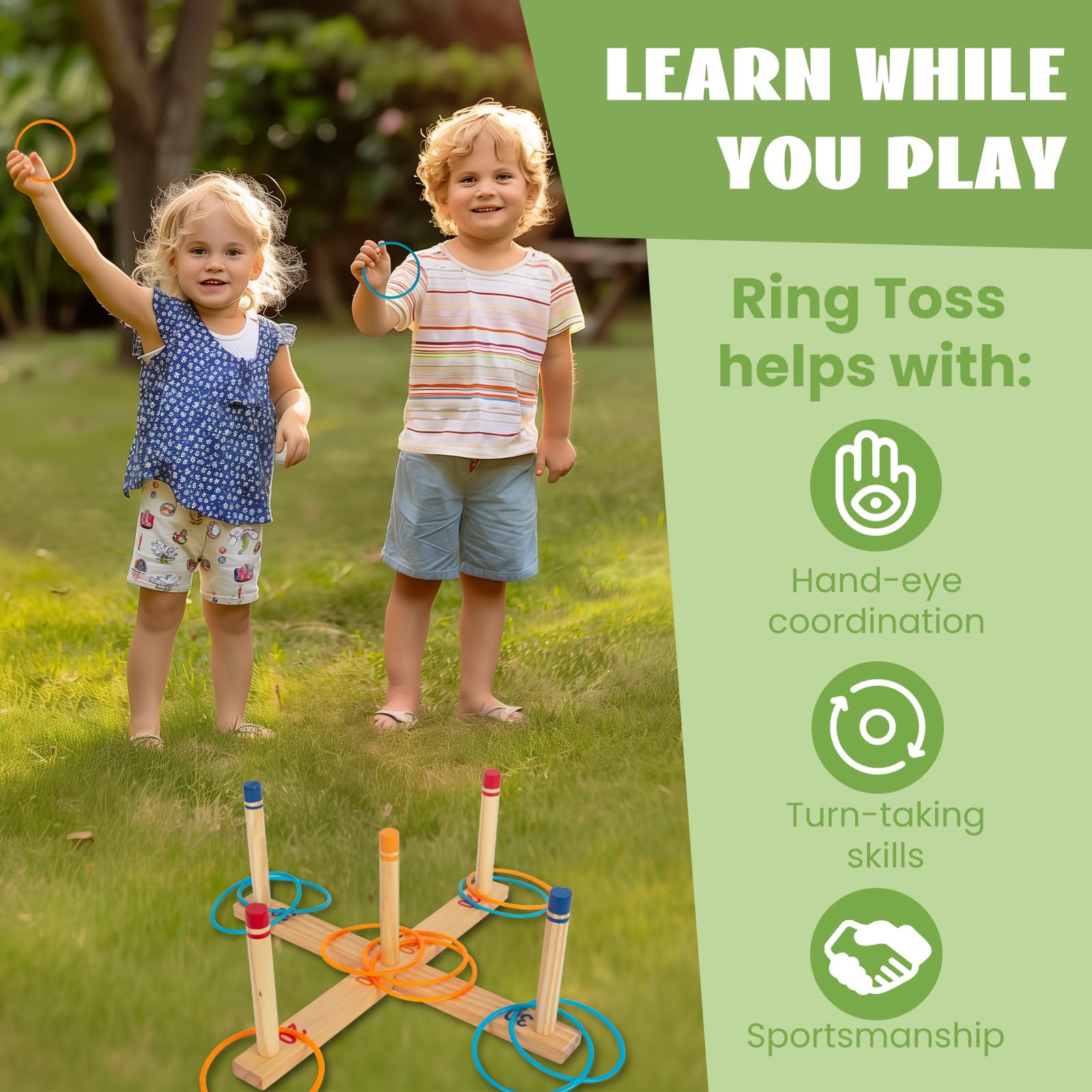 Juego de lanzamiento de anillos para niños – Juegos para exteriores – lanzar el anillo para niños y adultos – Juego de lanzamiento de anillos al aire libre activo para interior y exterior – Incluye