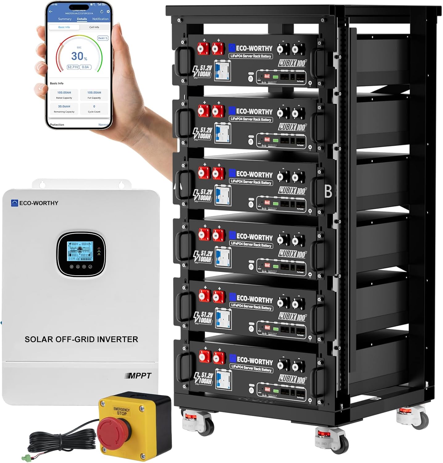 ECO-WORTHY Residence Energy Station Backup Energy,10000W AC Output+30720Wh LiFePO4 Battery with Communication Bluetooth WiFi+6-Layer Movable Server Cupboard for Residence Backup,Emergency,Photo voltaic System Elements