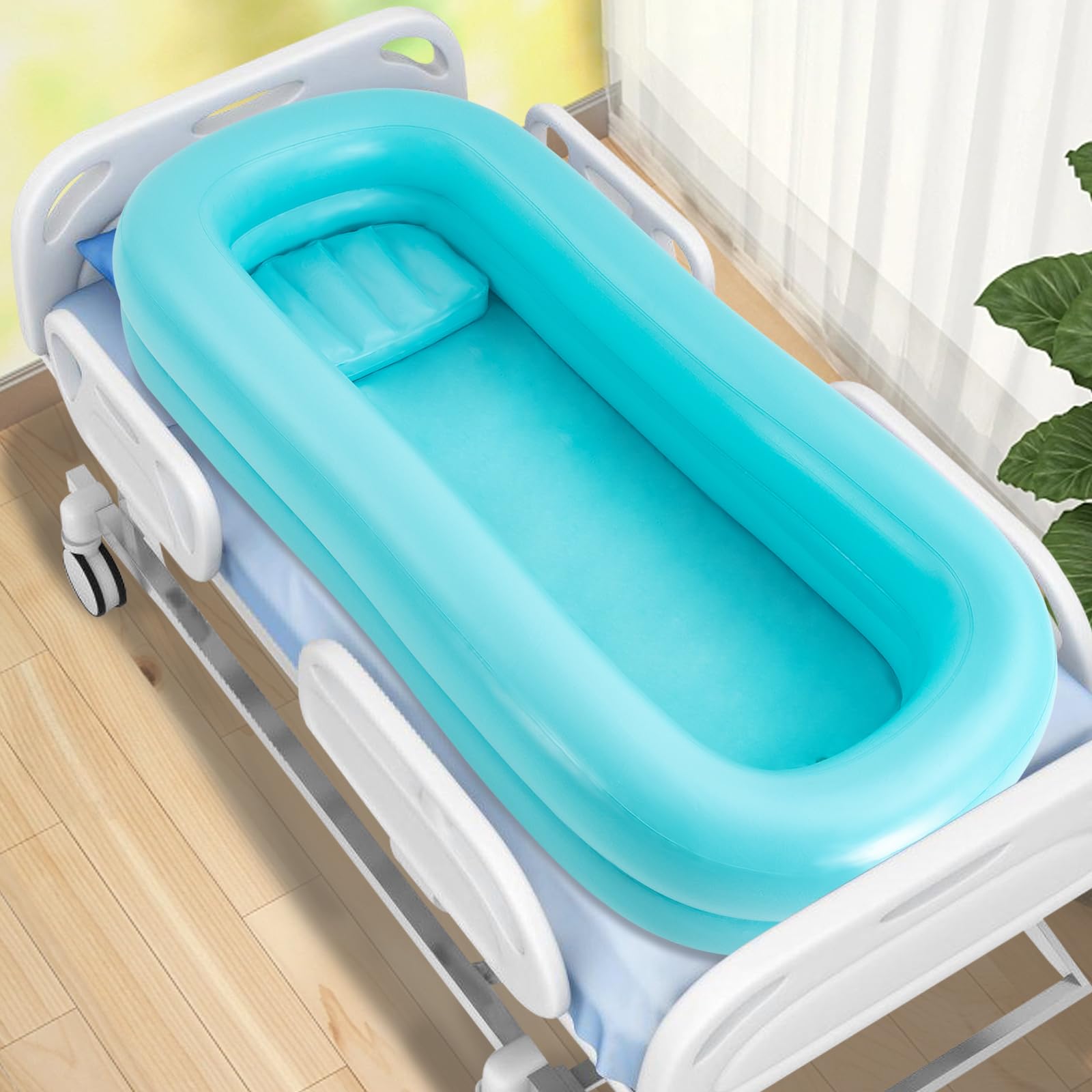 Cama de ducha inflable para el baño, ayuda para el baño, para personas mayores, para personas mayores, higiénica, ahorra espacio, con bolsa de agua, manguera para pacientes discapacitados, hogar y