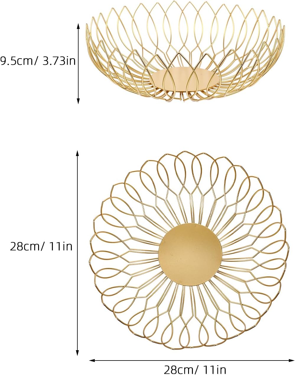 DECHOUS Gold Metal Wire Fruit Basket, 11 Inch Fruit Bowl for Kitchen Counter, Stylish Hollow Design Countertop Fruit Basket Bowl for Fruits, Snacks, Vegetables, for Kitchen Countertop, Home Table