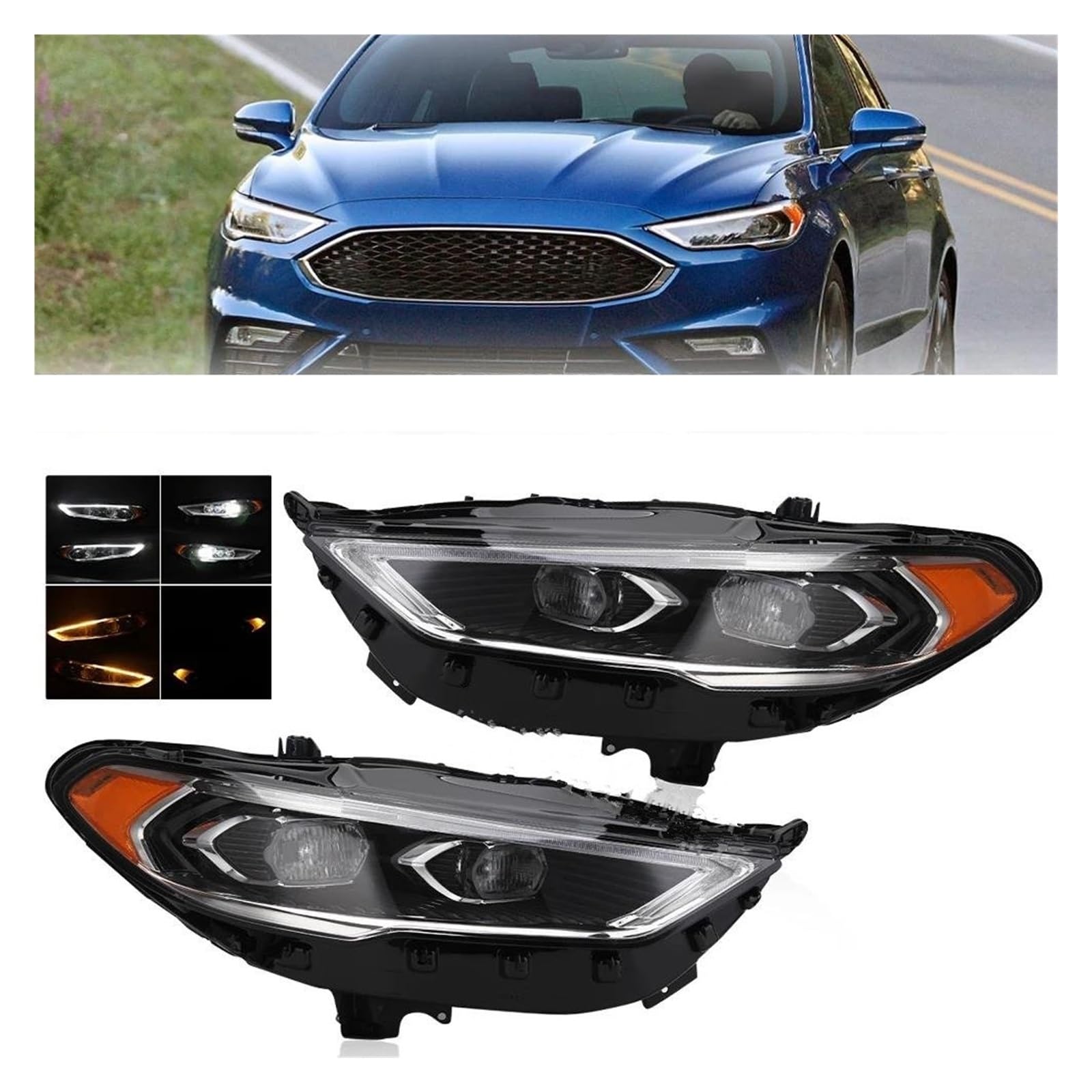 KIRYU Fari 1pcs Auto Faro LED DRL Proiettore Faro HID Led Daytime Running Light Indicatore Direzione Per Ford Per Fusion 2017 2018 2019 2020 Faro Proiettore(Right passenger)
