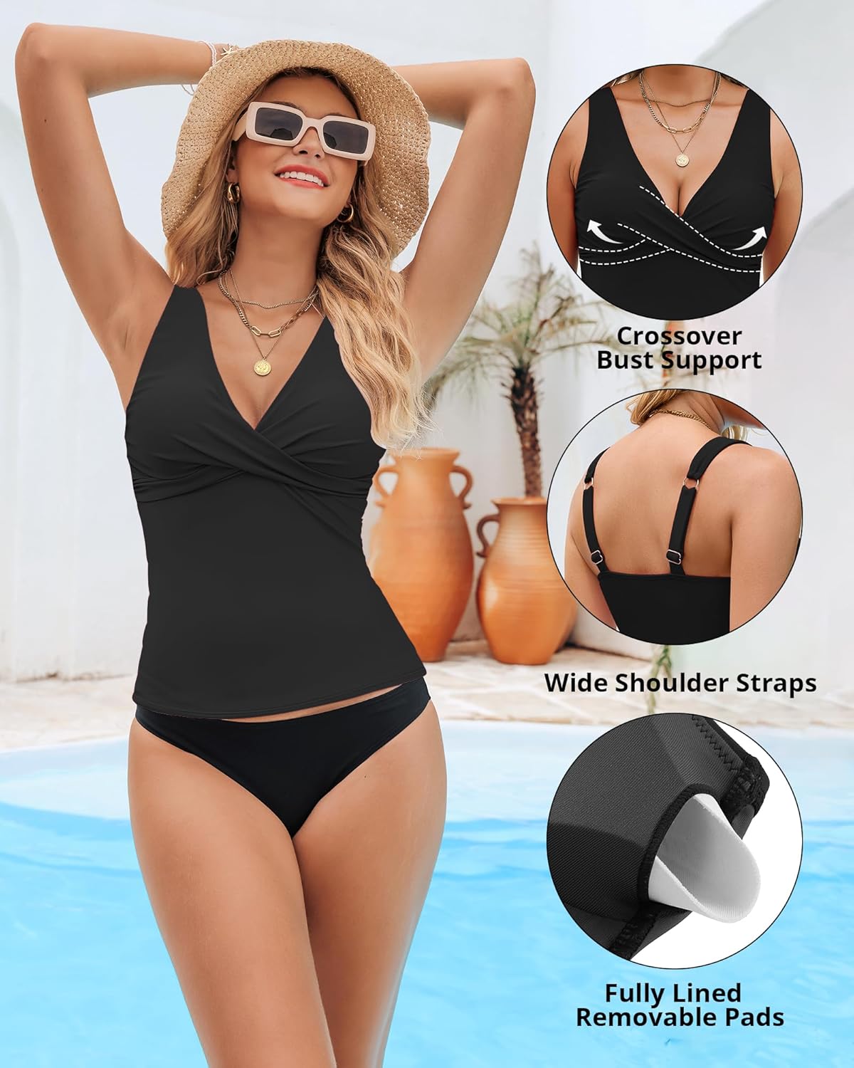 GRAPENT Tankini Tops for Women Cross Over Adjustable Straps Padded Modest Swimsuits Swimwear Bathing Suit Swim Top Only - Image 4