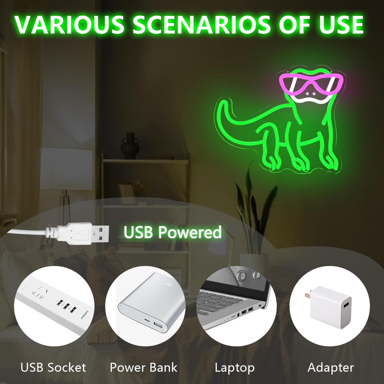 Lizard Neon Sign Dimmable Gecko Neon Lights for Bedroom Decor Glasses Iguana Light Up Sign for Man Cave Home Bar USB Powered Green Iguana LED Signs Game Room Birthday Party Decor