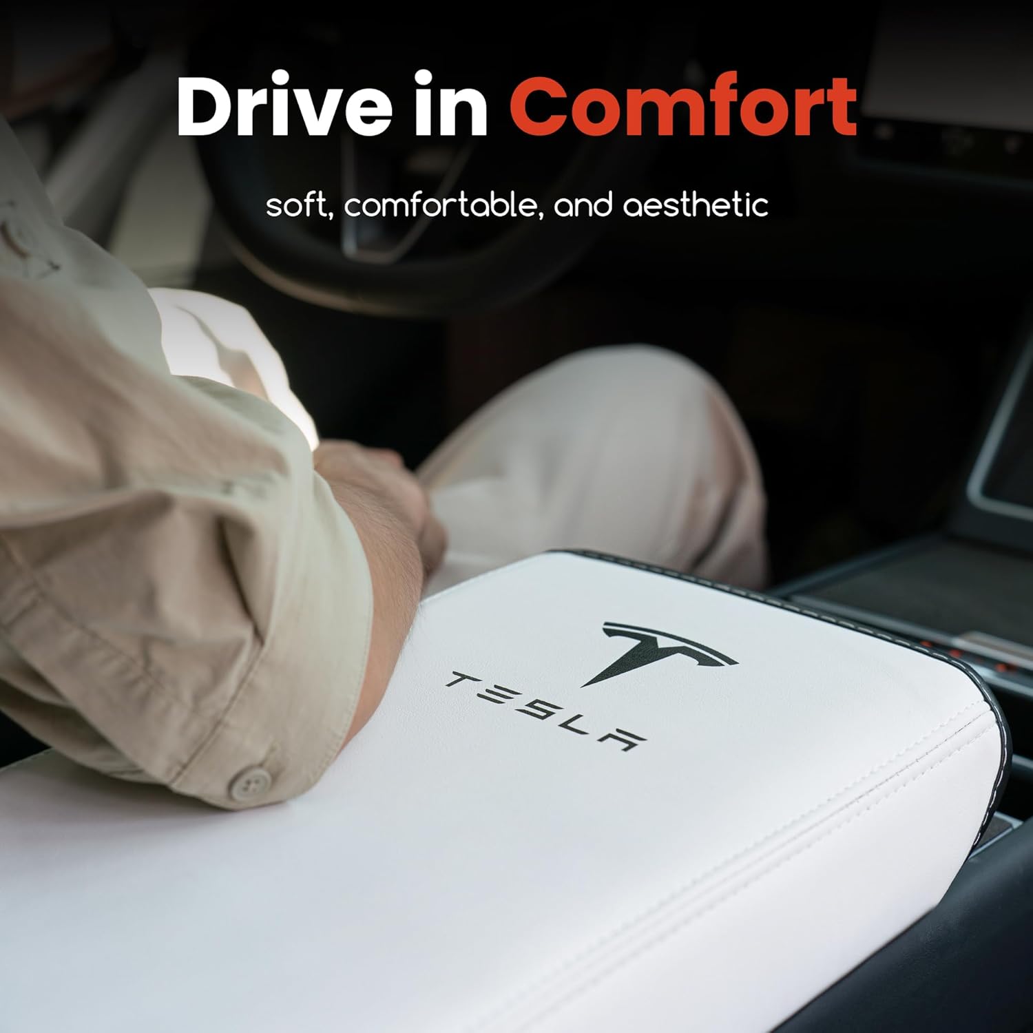 Center Console Armrest Cover for Model Y/3, Soft Leather Pad Armrest Protector and 65W Fast Charging USB Hub, 4-in-1 Multi Ports & Retractable Cable