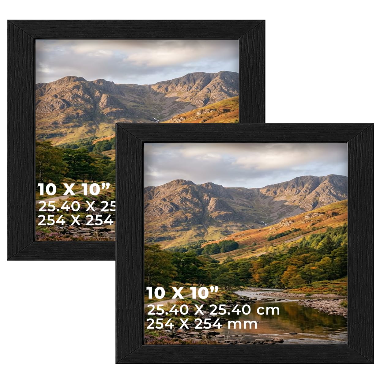 DECORO Black 10X10 (25.40X25.40 CM) Pack of 2 Picture Frame with Plexiglass Front & Engineered Wood Construction, Wall Hanging Display for Photos, Posters, Prints & Artwork, Portrait or Landscape