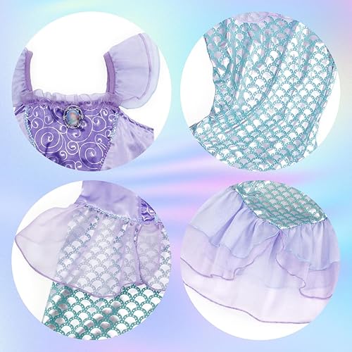 Miniatura 4 de Eledobby Ariel Dress for Girls Little Mermaid Costume Princess Ariel Dress Up Halloween Outfit Birthday Party Clothes