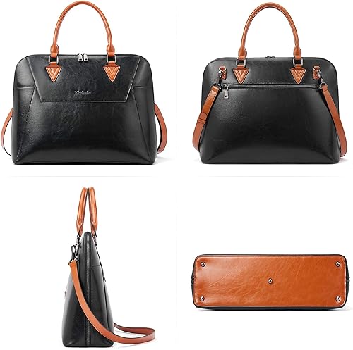 Miniatura 2 de BOSTANTEN Maletín de cuero para mujer de 15.6 pulgadas, bolso de hombro para laptop, oficina, trabajo, bolsos cruzados y carteras de cuero para