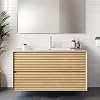 36 Floating Bathroom Vanity with Sink, Wall Mount Wood Bathroom Vanities with White Ceramic Integrated Sink and 2 Drawers, Soft Close Door, Corolla Oak Woodgrain Color