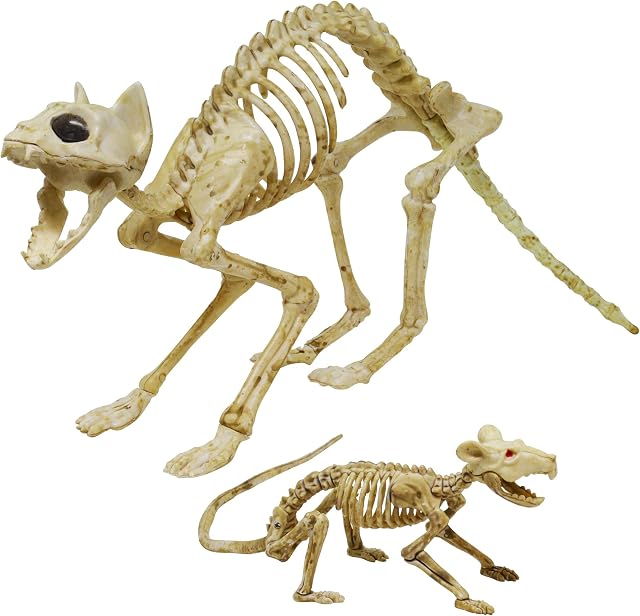 JOYIN Halloween Cat and Rat Skeleton Decorations, Plastic Bones with Posable Joints for Animal Skeleton, Halloween Prop Indoor Outdoor, Spooky Scene Party Favors Decor