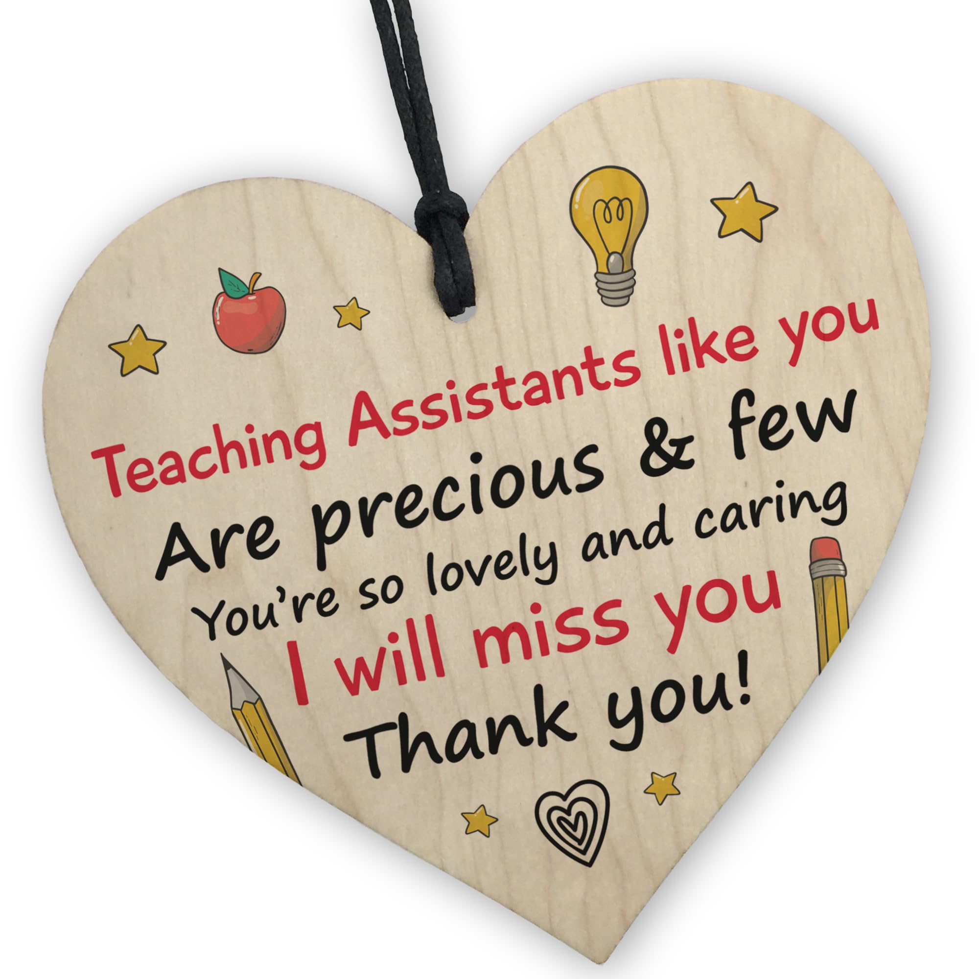 Red Ocean Thank You Gift For Teaching Assistant - Wooden Hanging Heart Gift For TA Teaching Assistant Teacher - End of Term Thank You Present - Leaving School Preschool Nursery