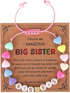 Mikovivi Big Sis Bracelet, Heart Shaped Latter Bracelet with Card Adjustable Stylish Sister Jewelry for Birthday Accessories
