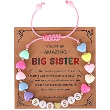Mikovivi Big Sis Bracelet, Colored Sister Letter Beaded Bracelet with Card