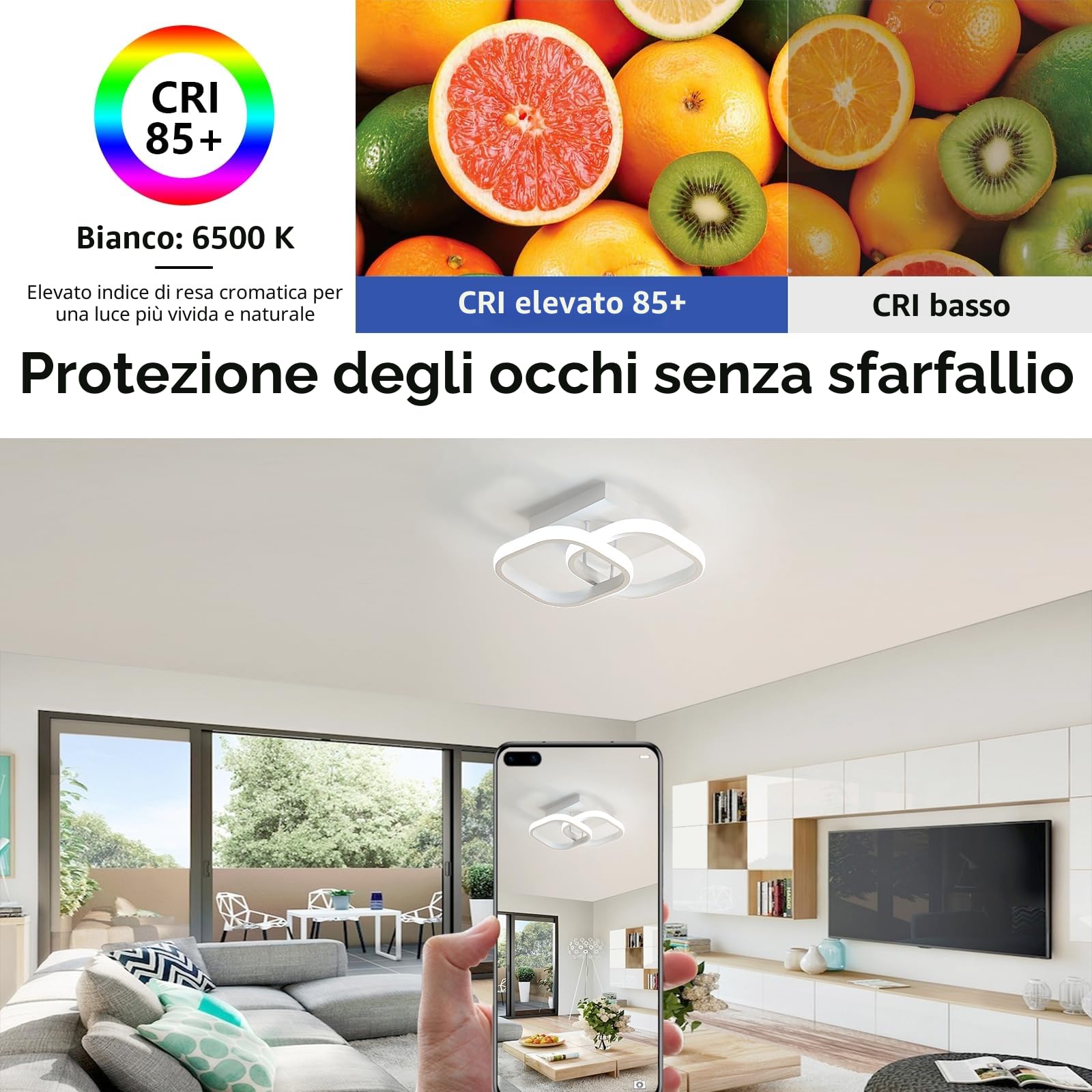 Comely - 2 Plafoniere LED quadrate da Soffitto 24W, 2700LM, con design Moderno. Luce fredda 6500K, adatta ad ogni ambiente come: soggiorno, cucina, bagno, camera da Letto o corridoio, Bianco, 24cm.