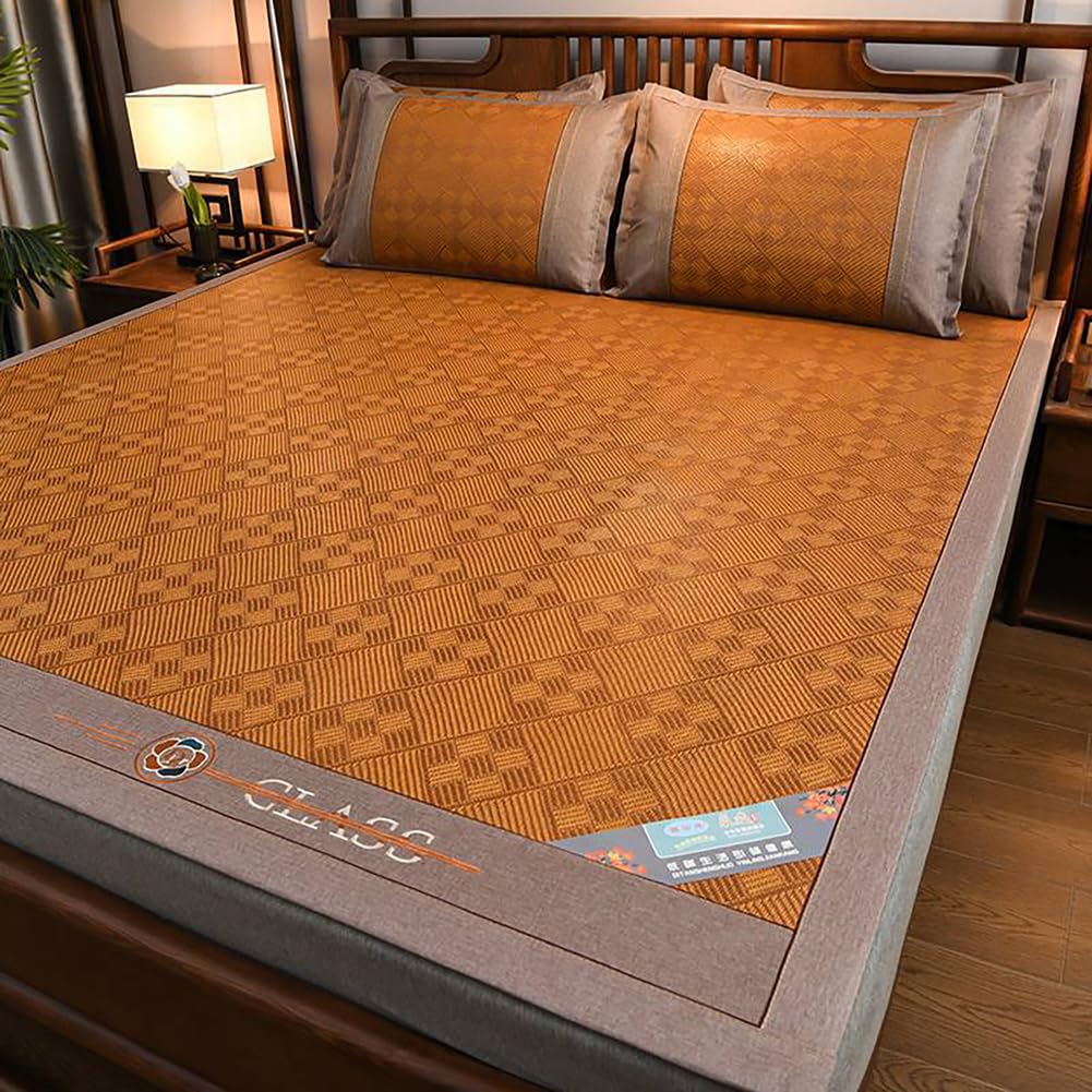 LOMNCHSG Bamboo Rattan Mat Bed, Cooling Bamboo Sleeping Mat Breathable Foldable Multiple Sizes(D,180 * 200CM)