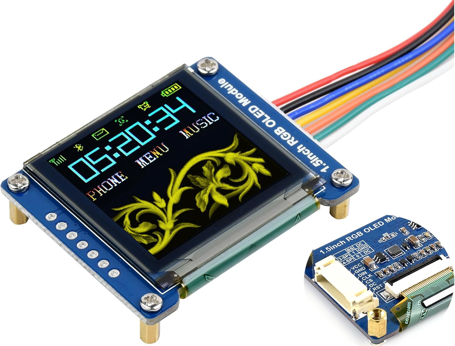 1.5inch RGB OLED Display Module 128×128 Pixels, 65K RGB Display Colors, SPI Interface Compatible with Raspberry Pi 5/ Pi 4B/ Pi 3B+ Pi3B/ Pi Zero/Pi Zero 2W/Arduino/STM32, etc.